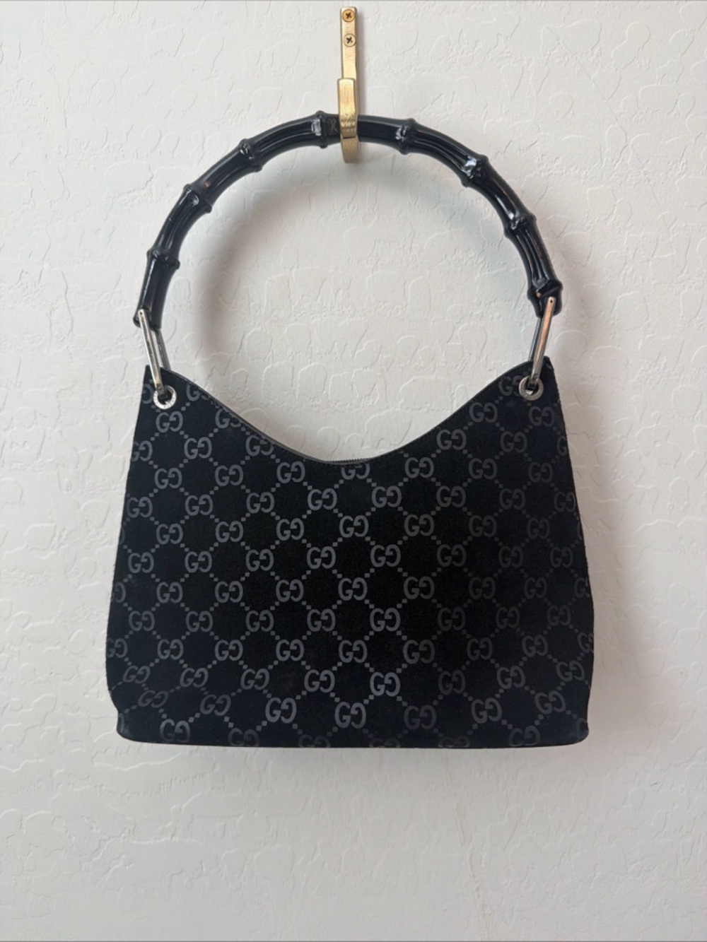 RARE Vintage Y2K Gucci by Tom Ford Suede Hobo Bamboo Handle - Picture 2 of 11